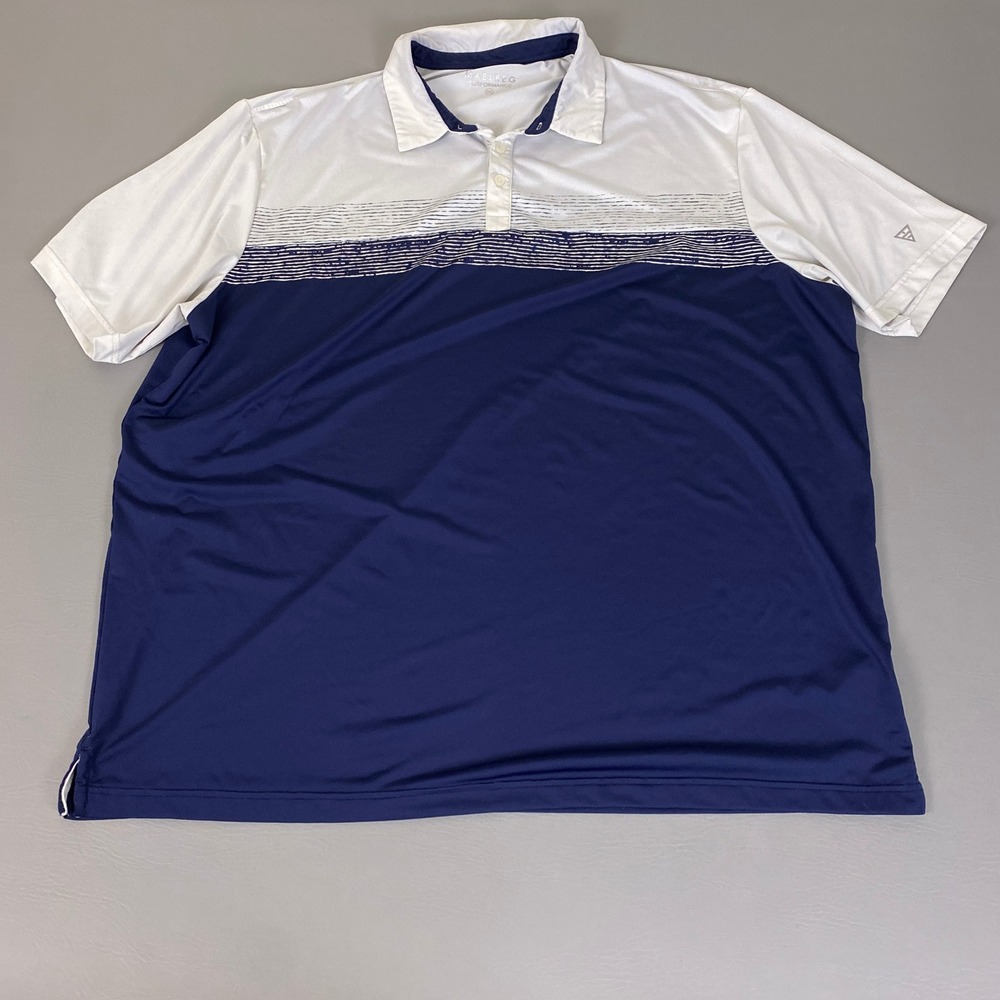 MAELREG Golf Polo Shirt Performance Men's Size 3XL White Navy Blue Striped